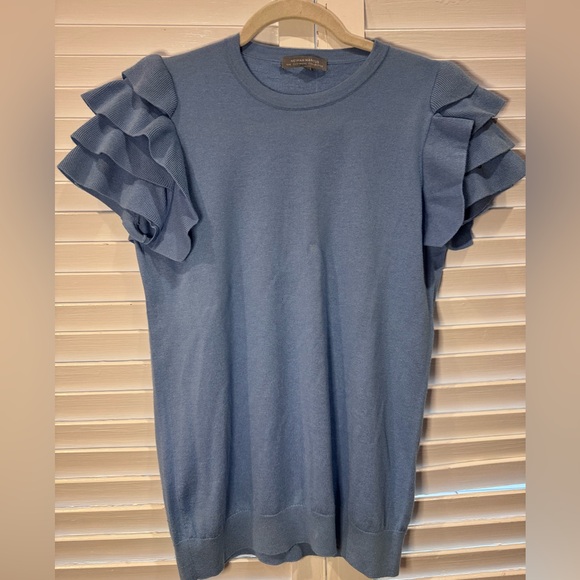 Neiman Marcus Tops - Neiman Marcus Cashmere Collection Silk Blend Ruffle Sleeve Top Size M Blue